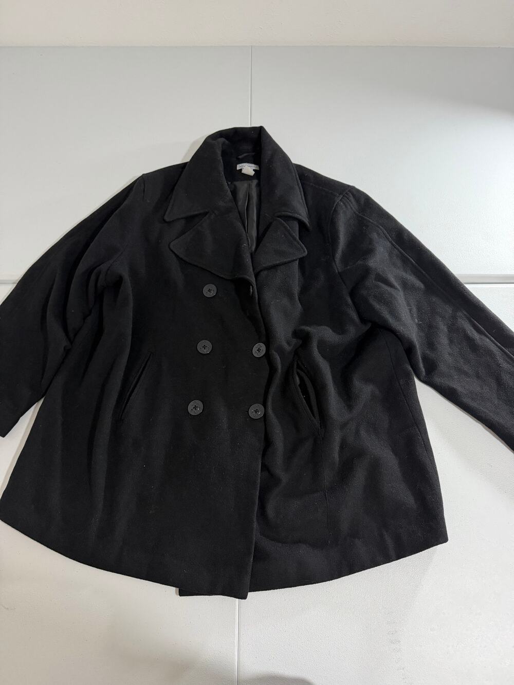 Jessica London Wool Blend Double Breasted Peacoat Womens Size 24 Black Plus Size